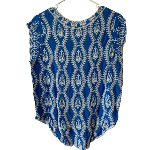 Solitaire Blue Embroidered Blouse Women's Large - Picture 3 of 8